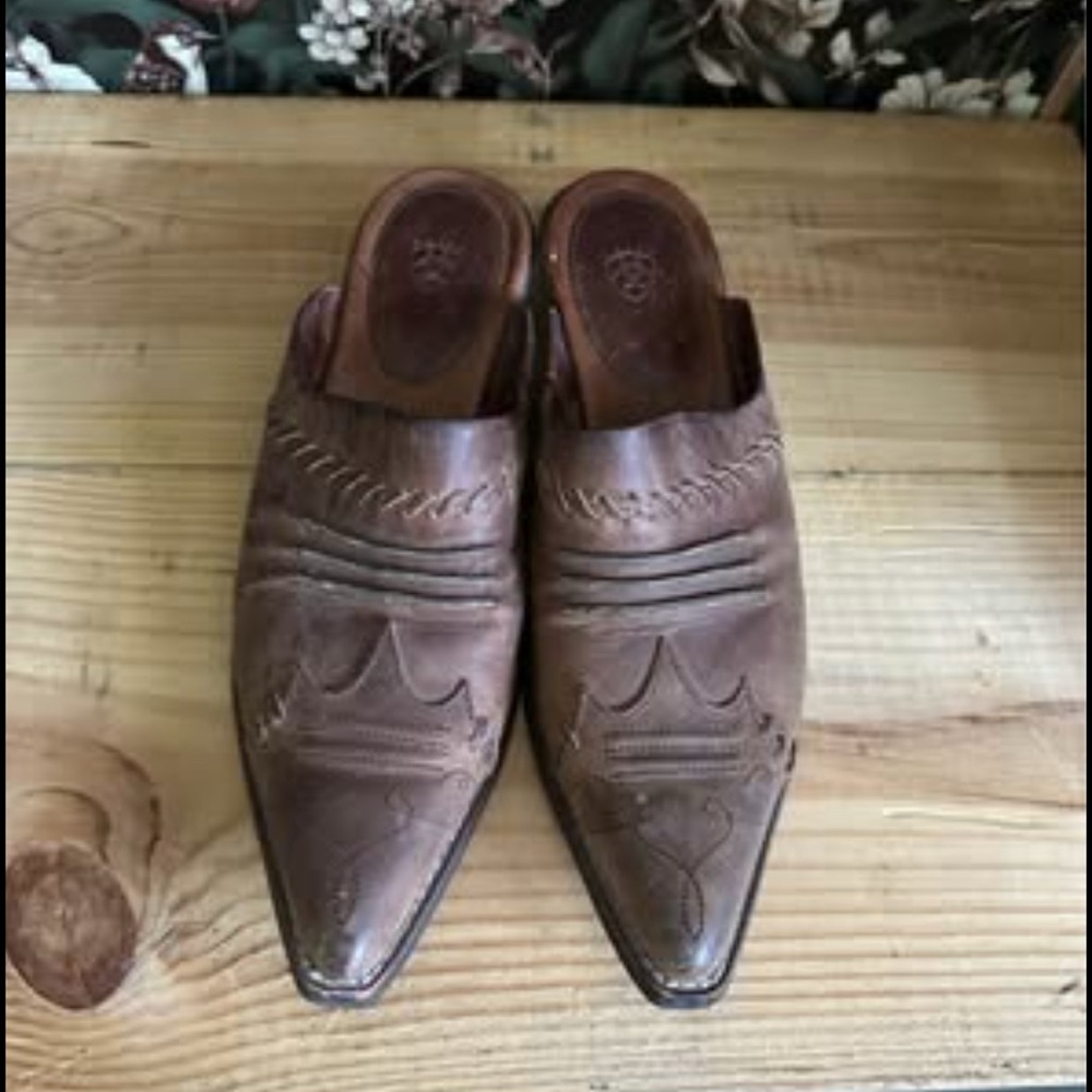 Ariat Mule Sz 7.5  Brown Leather Western Pointed Toe Slip On - Picture 6 of 6